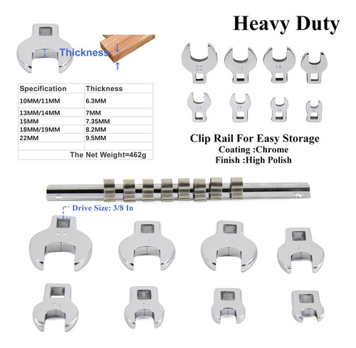 Conjunto De Chaves Drive Metric Crowfoot 1mm 11mm 13mm 14mm