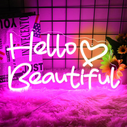 Letreros De Neón Con Texto En Inglés «hello Beautiful», Luz 