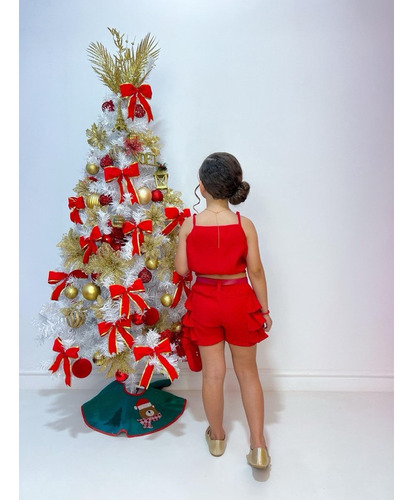 Conjunto Mini Diva Short Cropped Com Bolsinha Blogueirinha Vermelho G- 6 A 7 Anos