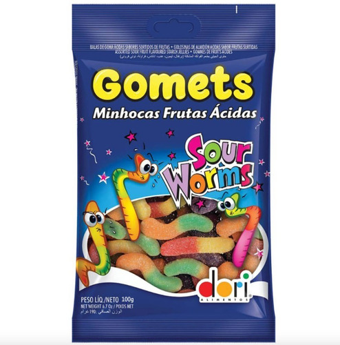 Bala Dori Gomets Minhocas Ácidas De Frutas Fruit Bears 100g