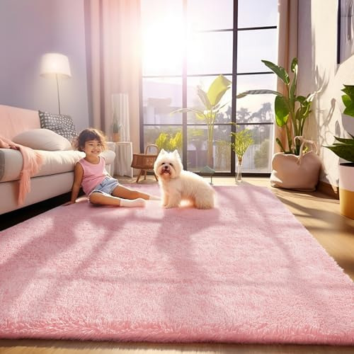 Light Pink Area Rugs For Bedroom Girls, Fluffy Fuzzy Fu...