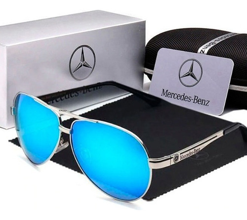 Óculos De Sol Mercedes Benz Metal Polarizado Uv400 Luxo Cor Azul-celeste Armação Prateado Lente Azul-celeste