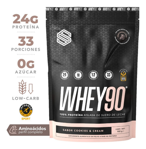 Proteína Aislada Whey 90 Soccer Supplement 31 Porciones 900g Sabor Cookies and cream