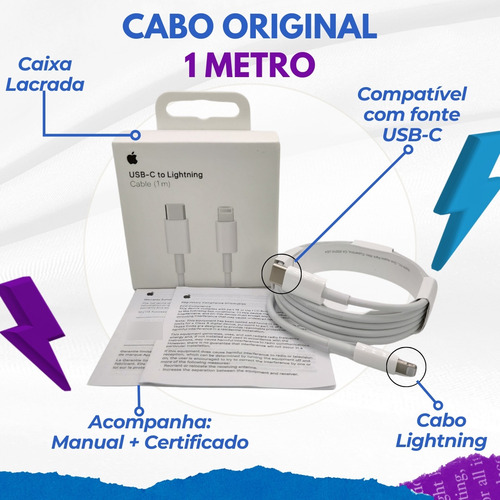 Cabo Apple Original Usb-c / Lightning - Carregamento Rápido Branco