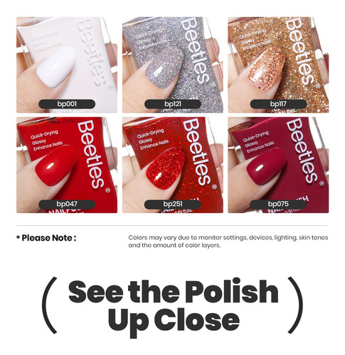 Set De Esmaltes De Uñas Beetles Red Glitter Burgundy, 6 Unid