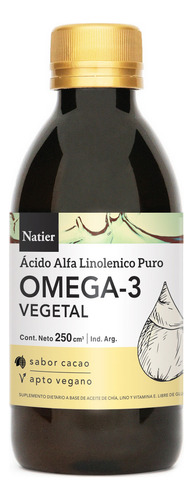 Natier Suplemento Omega 3 Vegetal Vegano Sabor Cacao X 250ml