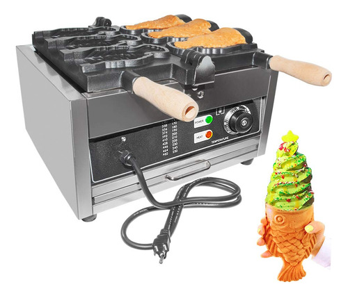 Maquina Taiyaki Gorillarock 3 Cono Gofr Forma Pez Abierto