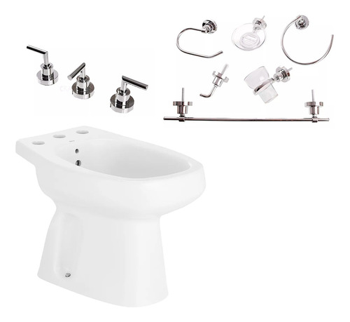 Juego Bidet Roca + Grifería Y Accesorios Aqualaf 6 Piezas