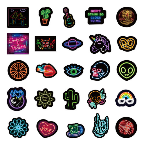 Pegatinas De Graffiti De Dibujos Animados Con Luz De Neón Pa