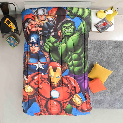 Acolchado Reversible Infantil Piñata 1 1/2 Plazas Azul Avengers