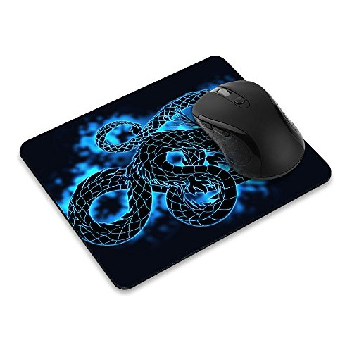 Mousepad Antideslizante Con Diseño De Dragón Negro Y Azul.