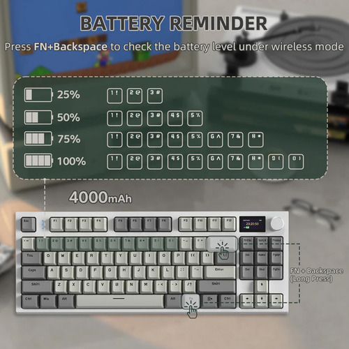 Teclado Mecânico Gamer Attack Shark Sem Fio Com Tela K86rgb