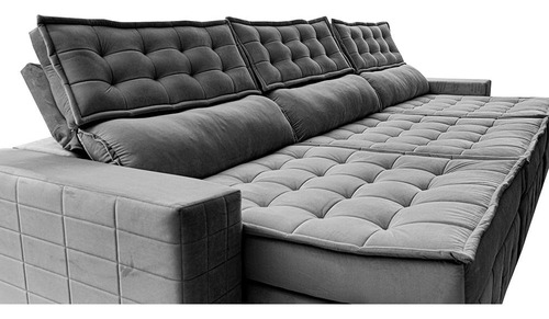 Sofá Retrátil 4,15m Cama Inbox Big Puffer. Com Softgel d40 Cor Cinza