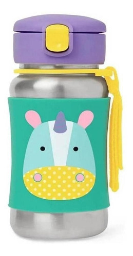 Garrafa Garrafinha Canudo Unicornio Skip Hop Inox Genuina Prata/verde Unicórnio