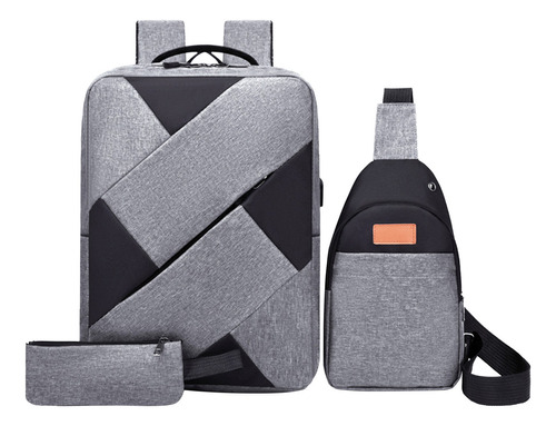 Mochila I, juego de tres piezas, mochila USB para estudiantes, color gris