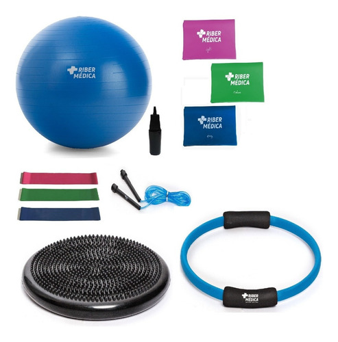 Kit Yoga Pilates C/ 11 Itens Bola Thera Band Disco E Anel