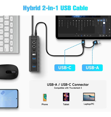 Concentrador Usb Con Alimentación 7 Puertos 10gbps Rsh-a107c