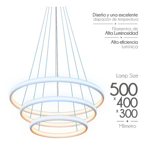 Imagen 3 de 10 de Lampara Led Diseño Elegante Colgante 150w Luz Mixta