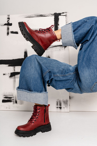 Borcegos Mujer Cuero Urbanos Acordonados Botas Moda Abril