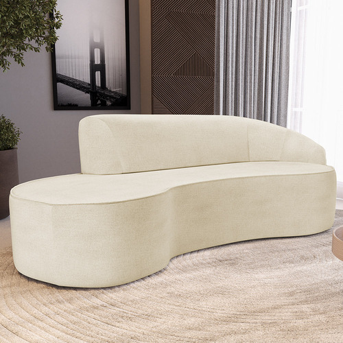 Sofá 4 Lugares Curvo Sala Firenze Dir Linho Bege 280cm D-463 Lyam Decor