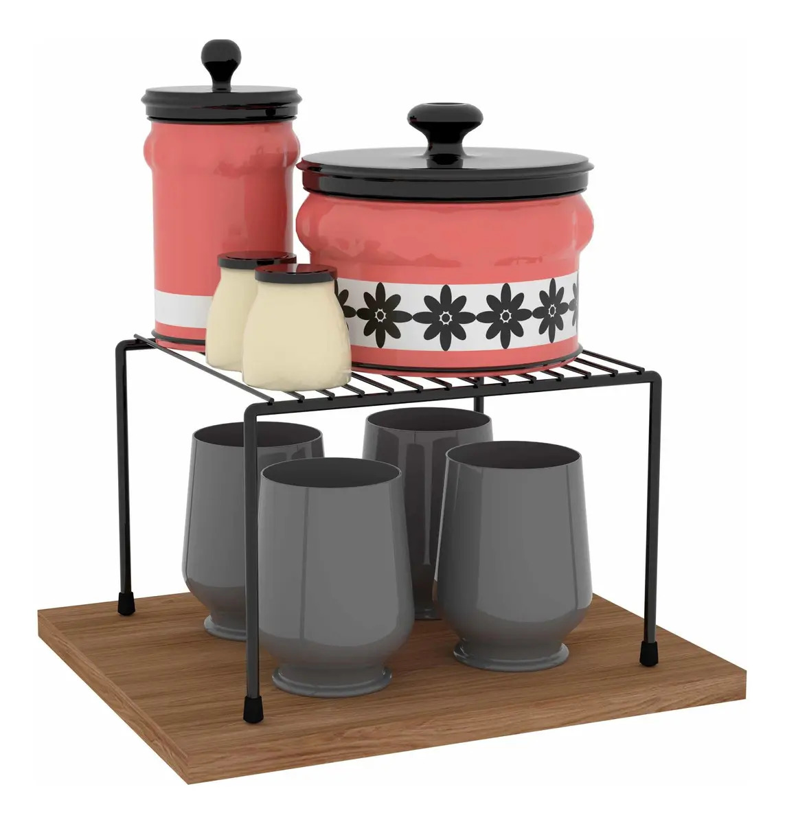 Prateleira De Armário Organizador Cozinha Aramado 22cm Cor Preto