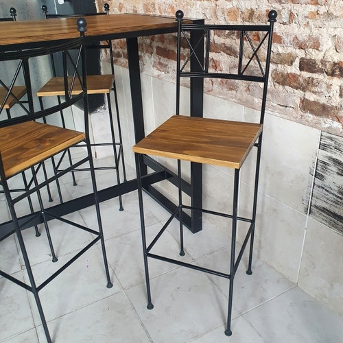 Imagen 5 de 5 de Mesa Barra 120x60 Con 4 Taburetes De Hierro Industrial