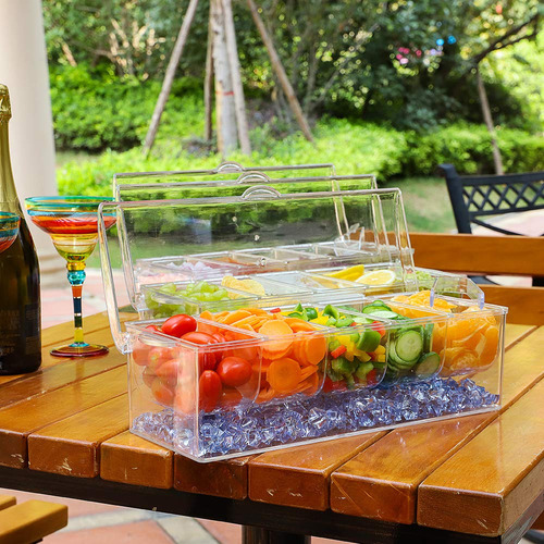 Bandeja Para Condimentos Enfriados Con Hielo, 5 Compartiment