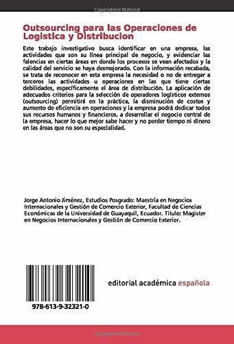 Outsourcing Para Las Operaciones De Logistica Y..., De Jimenez, Jorge Anto. Editorial Academica Española En Español