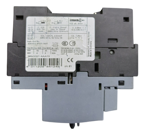 Guardamotor Siemens 3rv2021-4aa15, 11-16 Amp 690v 1no+1nc