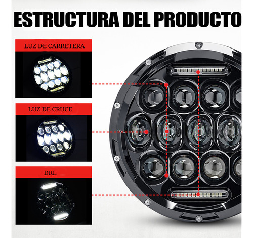 1par 7'' Faros Led Lupa Redondo Drl Para Wrangler Jeep Vocho