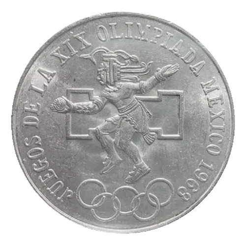 Moneda Plata De 1968 $25 Olimpíada Aro Bajo Lengua Curva I