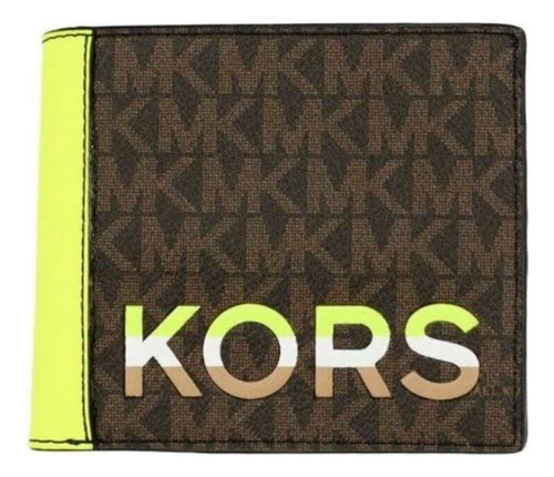 Cartera Michael Kors Con Franja Amarilla Color Marrón Oscuro Diseño De La Tela Estampado