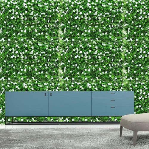 Jardin Vertical Artificial Muro Verde Panel Frondoso Plantas Color Verde/blanco