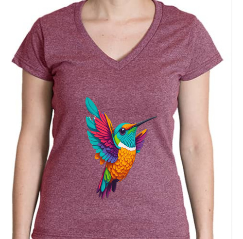 Playera Jaspeada Cuello V Para Mujer Imagen Colibri