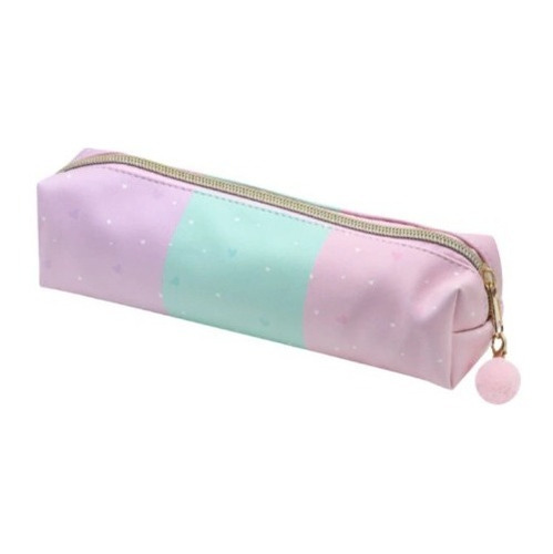 Estojo Escolar Brw Estampado Coração S2 Verde/rosa/lilas