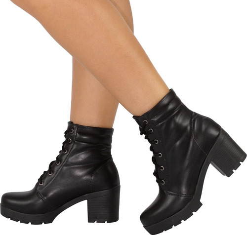 Imagem 3 de 7 de Bota Feminina Coturno Salto Grosso Moda Tratorado Cano Curto