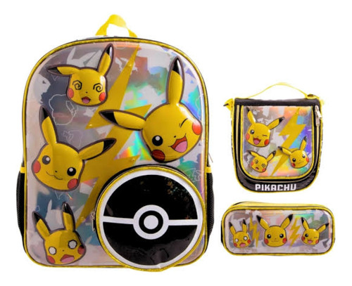 Pack Pokémon Pikachu Mochila Oficio, Lonchera Y Cartuchera 