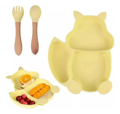 Para Set De Cubiertos Para Bebés Silicona Plato