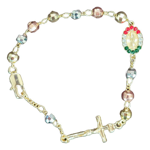 Pulsera Virgen De Guadalupecruz Jesucristo,esclava Oro Lamin