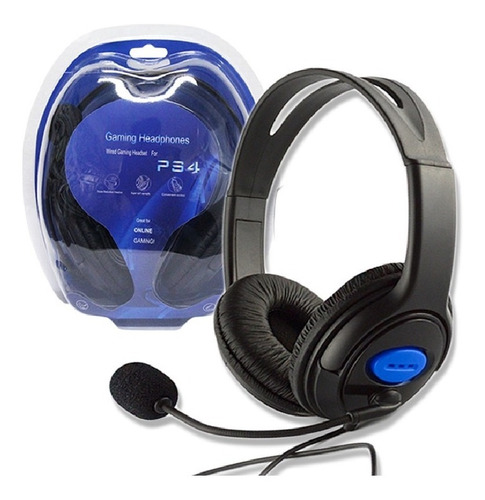 Auricular Gamer Headset Micrófono Pc Ps4 Control Volumen Color Negro
