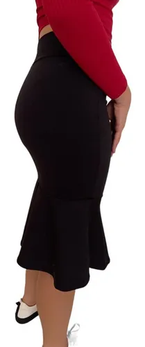 Saia midi preta justa com best sale babado