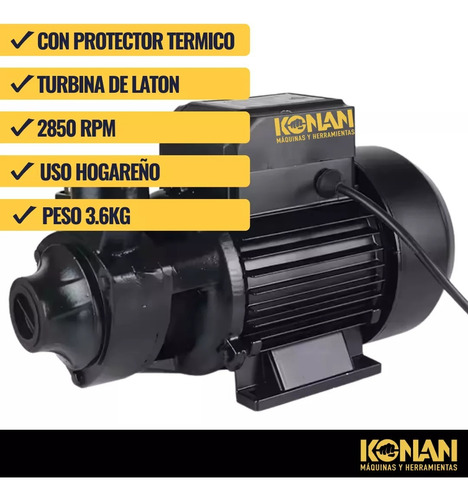 Bomba Periferica Konan 1/2hp Altura 28mts Caudal 28 L/min Negro 50hz Monofásica