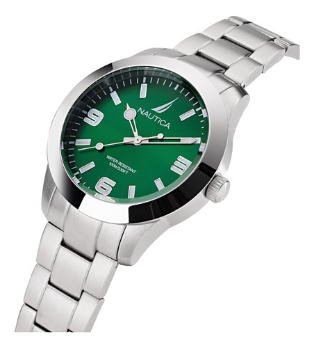 Reloj Nautica Pacific Beach Modelo: Nappbf204 Color Del Fondo Verde Color De La Correa Plata