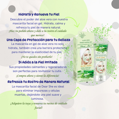 Mascarilla Facial Hidratante En Gel Aloe Vera 120gr Dear She