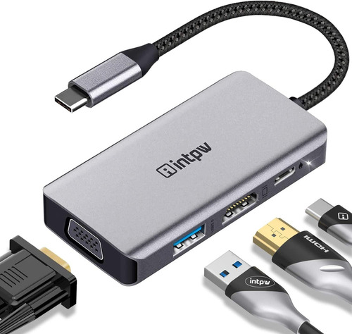 Hub Usb C A Vga Hdmi Usb Con Thunderbolt 3 Intpw Gris