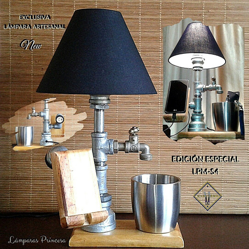 Imagen 3 de 6 de Lámpara Moderna Vintage Con Base Para Celular. 100 Verdes