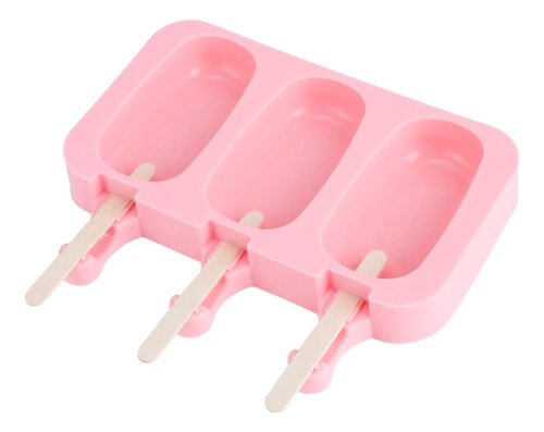 Molde De Silicona Paleta Helado Ice Pop X3 Cavidades Freezer Rosa