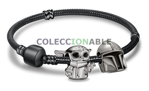 Pulsera Baby Yoda Negra, Mandalorian, Charms Star Wars