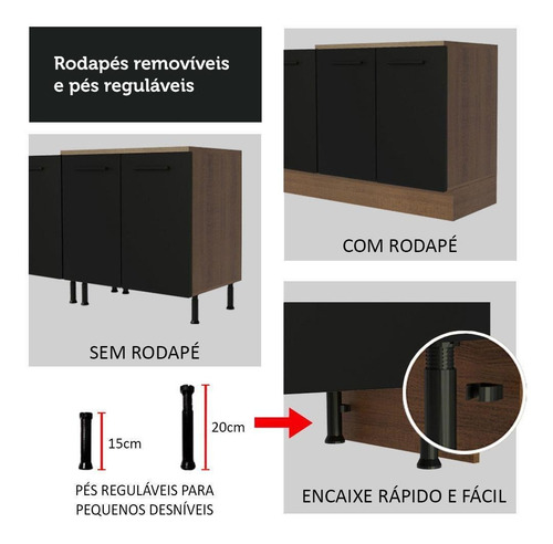 Armário De Cozinha Completa 220cm Rp Agata Da Thêmis Madesa Cor Rustic/Preto
