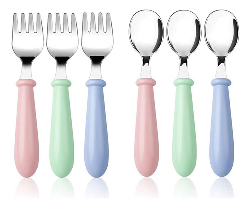 6 Pzs Acero Inoxidable Bebés Kit Cubiertos Cuchara Tenedor